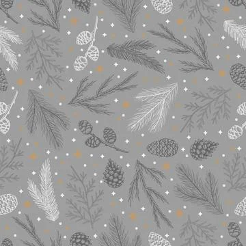 Winter seamless pattern with Christmas tree branches and berries. Vector 스톡 일러스트