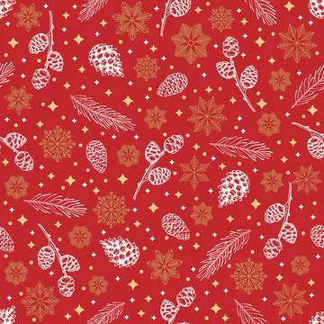 Winter seamless pattern with Christmas tree branches and berries. Vector 스톡 일러스트