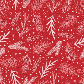Winter seamless pattern with Christmas tree branches and berries. Vector 스톡 일러스트