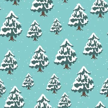 Winter seamless pattern with Christmas tree and snowflakes on color background 스톡 일러스트