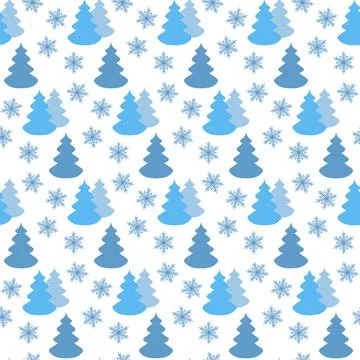 Winter seamless pattern with christmas tree and snowflake, cute decoration fo Stock Illustration