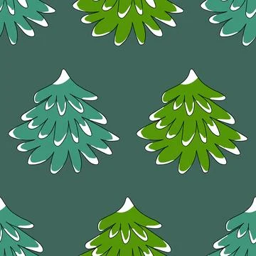 Winter seamless pattern with Christmas tree and snowflakes on color background Illustrazione stock