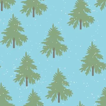 Winter seamless pattern with Christmas tree and snowflakes on color background Stock Illustration