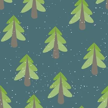 Winter seamless pattern with Christmas tree and snowflakes on color background Illustrazione stock