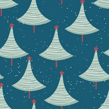 Winter seamless pattern with Christmas tree and snowflakes on color background 스톡 일러스트