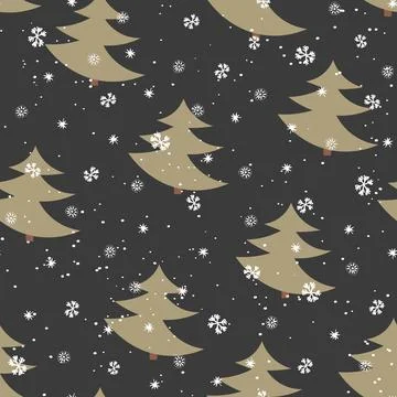 Winter seamless pattern with Christmas tree and snowflakes on color background Stock Illustration