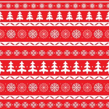 Winter seamless pattern with Christmas trees and snowflakes. Stock Illustration
