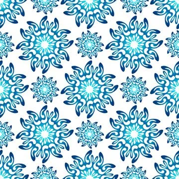 Winter seamless pattern with colorful gradient snowflakes on white background 스톡 일러스트