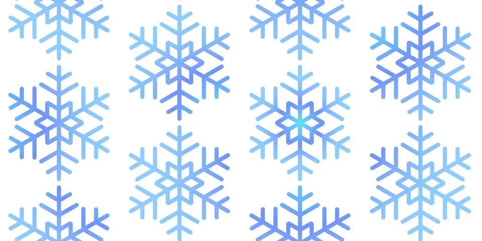 Winter seamless pattern with colorful gradient snowflakes on white background Stock Illustration