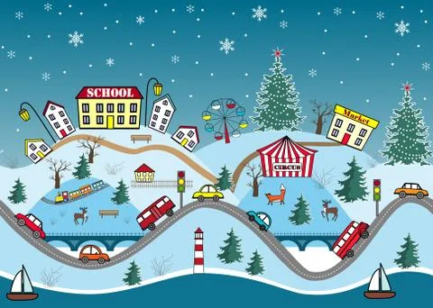 Winter seamless pattern. Cute cartoon hills. Stock Illustration