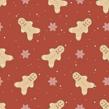 Winter seamless pattern with cute gingerbread man and snowflakes イラスト素材