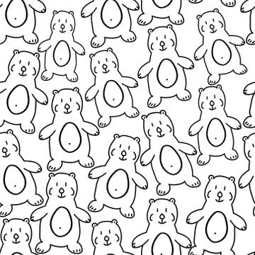 Winter seamless pattern with cute white bears and snowflake,hand drawn Stock Illustration