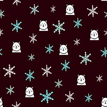 Winter seamless pattern with cute white bears and snowflake,hand drawn Stock Illustration