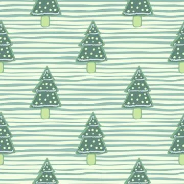 Winter seamless pattern with doodle tree cookies. New year dotted tasty desse Stock Illustration