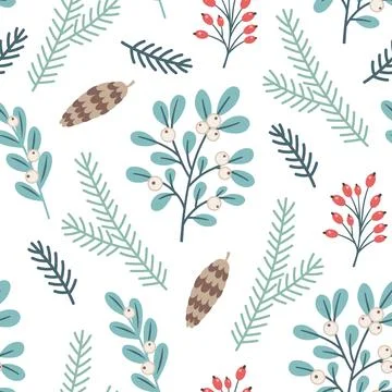 Winter seamless pattern with fir branch and pine cone. Stock Illustration