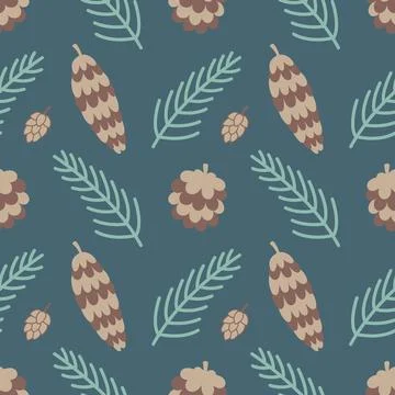 Winter seamless pattern with fir branch and pine cone Stock Illustration