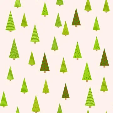 Winter Seamless Pattern with Fir Trees and Pines in Snow. Coniferous Forest.  イラスト素材