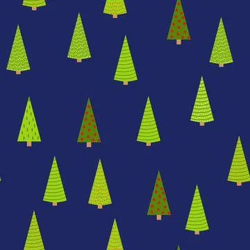 Winter Seamless Pattern with Fir Trees and Pines in Snow. Coniferous Forest.  Stock Illustration