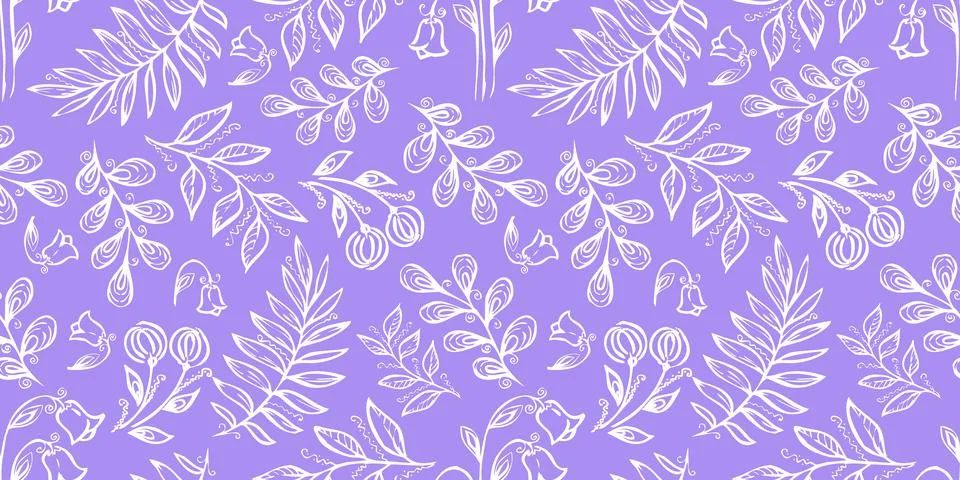 Winter Seamless Pattern. Floral elements in doodle style. Violet background 스톡 일러스트