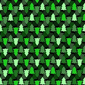 Winter seamless pattern with green Christmas tree on black background. Vector Stock Illustration