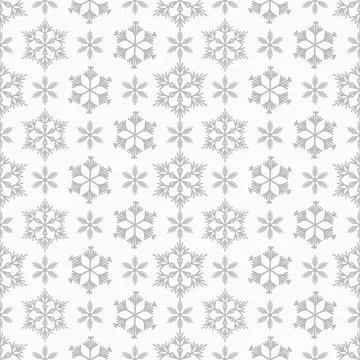 Winter seamless pattern with grey snowflakes on white background. Vector 스톡 일러스트
