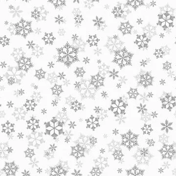 Winter seamless pattern with grey snowflakes on white background. Vector Stock Illustration
