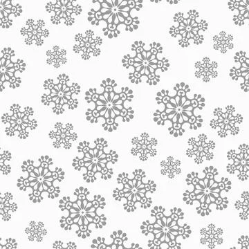 Winter seamless pattern with grey snowflakes on white background. Vector Stock Illustration