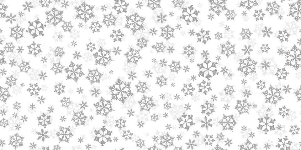 Winter seamless pattern with grey snowflakes on white background. Vector Stock Illustration