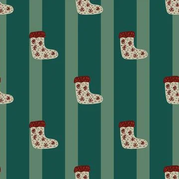 Winter seamless pattern with hand drawn cozy ornamental socks silhouettes. St Stock Illustration