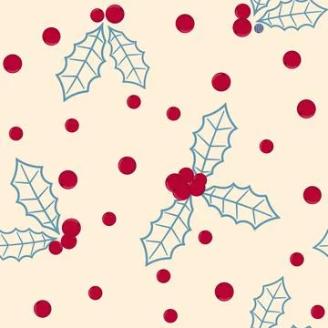 Winter seamless pattern with holly and red berries. Stock Illustration