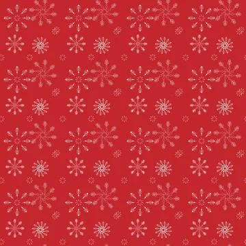 Winter seamless pattern with little flat white snowflakes on red background.  Stock Illustration