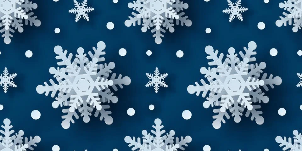 Winter seamless pattern with paper cut snowflakes. Stock Illustration