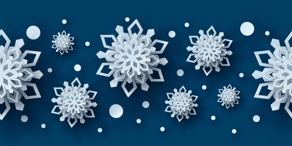 Winter seamless pattern with paper cut snowflakes. Stock Illustration