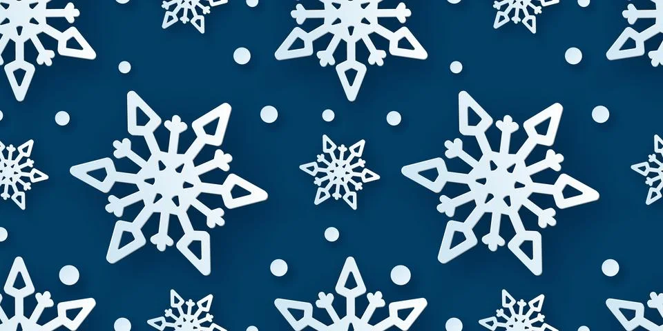 Winter seamless pattern with paper cut snowflakes. Stock Illustration