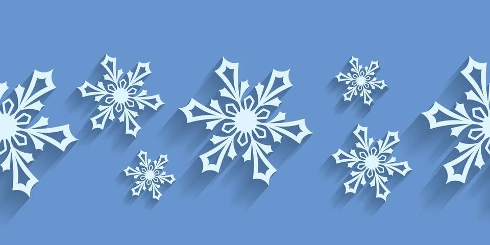 Winter seamless pattern with paper cut snowflakes. Stock Illustration
