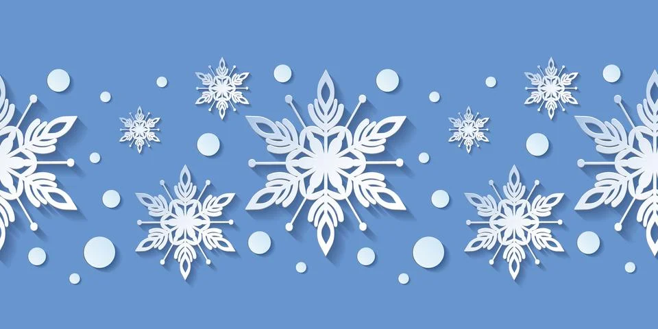 Winter seamless pattern with paper cut snowflakes. Stock Illustration