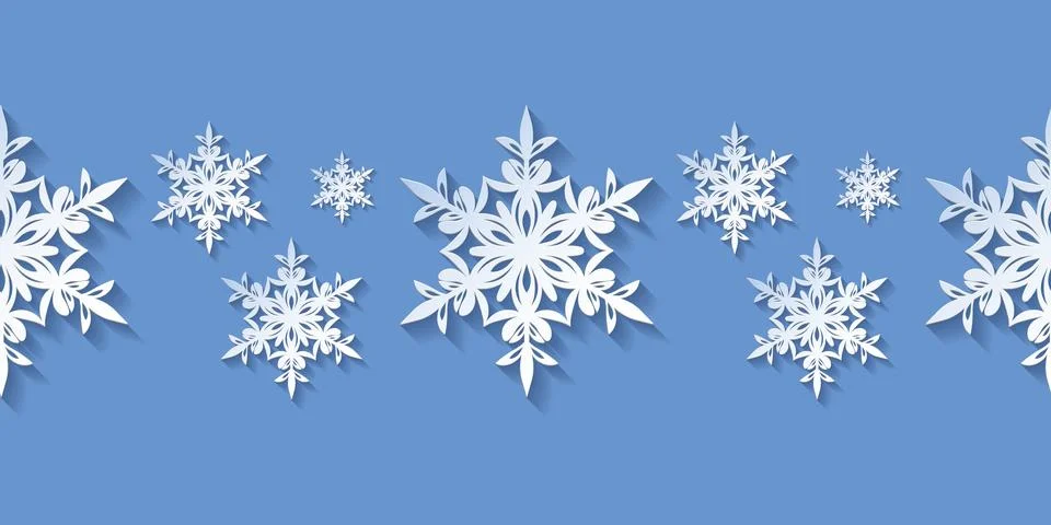 Winter seamless pattern with paper cut snowflakes. Stock Illustration