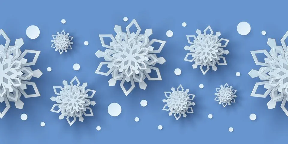 Winter seamless pattern with paper cut snowflakes. Stockillustratie