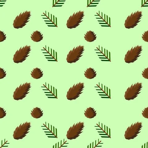 Winter seamless pattern with pine branches and cones Illustrazione stock