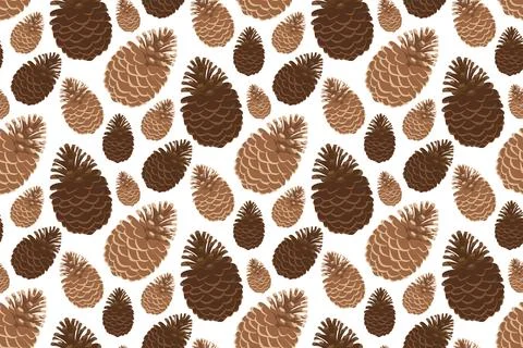 Winter seamless pattern with pine cones on awhite background. Design for wr.. Stock Illustration
