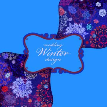 Winter seamless pattern with pink and blue snowflakes. Text label. Stock Illustration
