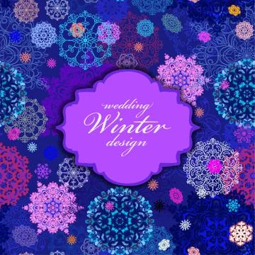 Winter seamless pattern with pink and blue snowflakes. Text label Stock Illustration