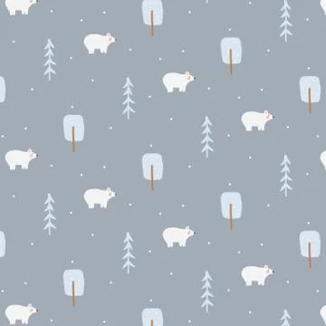 Winter seamless pattern with polar bear Stock Illustration