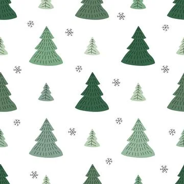 Winter seamless pattern with simple minimalist trees on white background. Stock Illustration