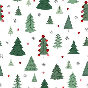 Winter seamless pattern with simple minimalist trees on white background. Stock Illustration