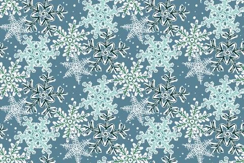 Winter seamless pattern. Snowflakes on a blue background. Stock Illustration
