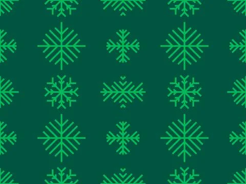 Winter seamless pattern with snowflakes on a green background. Geometric sn.. Illustrazione stock