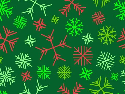 Winter seamless pattern with snowflakes on a green background. Geometric sn.. Illustrazione stock