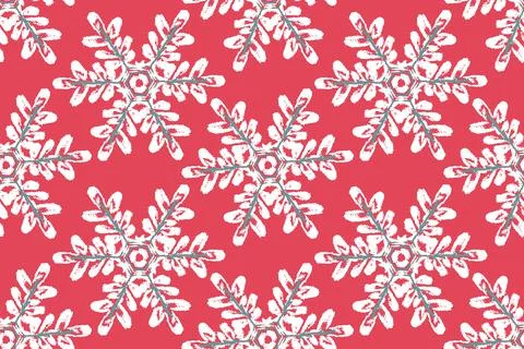 Winter seamless pattern. Snowflakes on a red background. Sketch. Stock Illustration