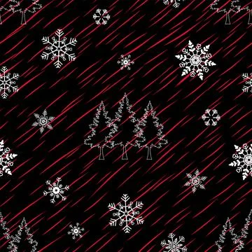 Winter seamless pattern with snowflakes on red lines background Stock Illustration